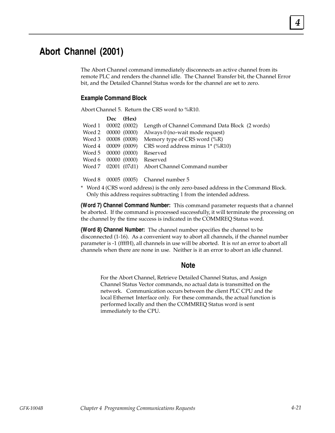 GE GFK-1004B user manual Abort Channel, Example Command Block 