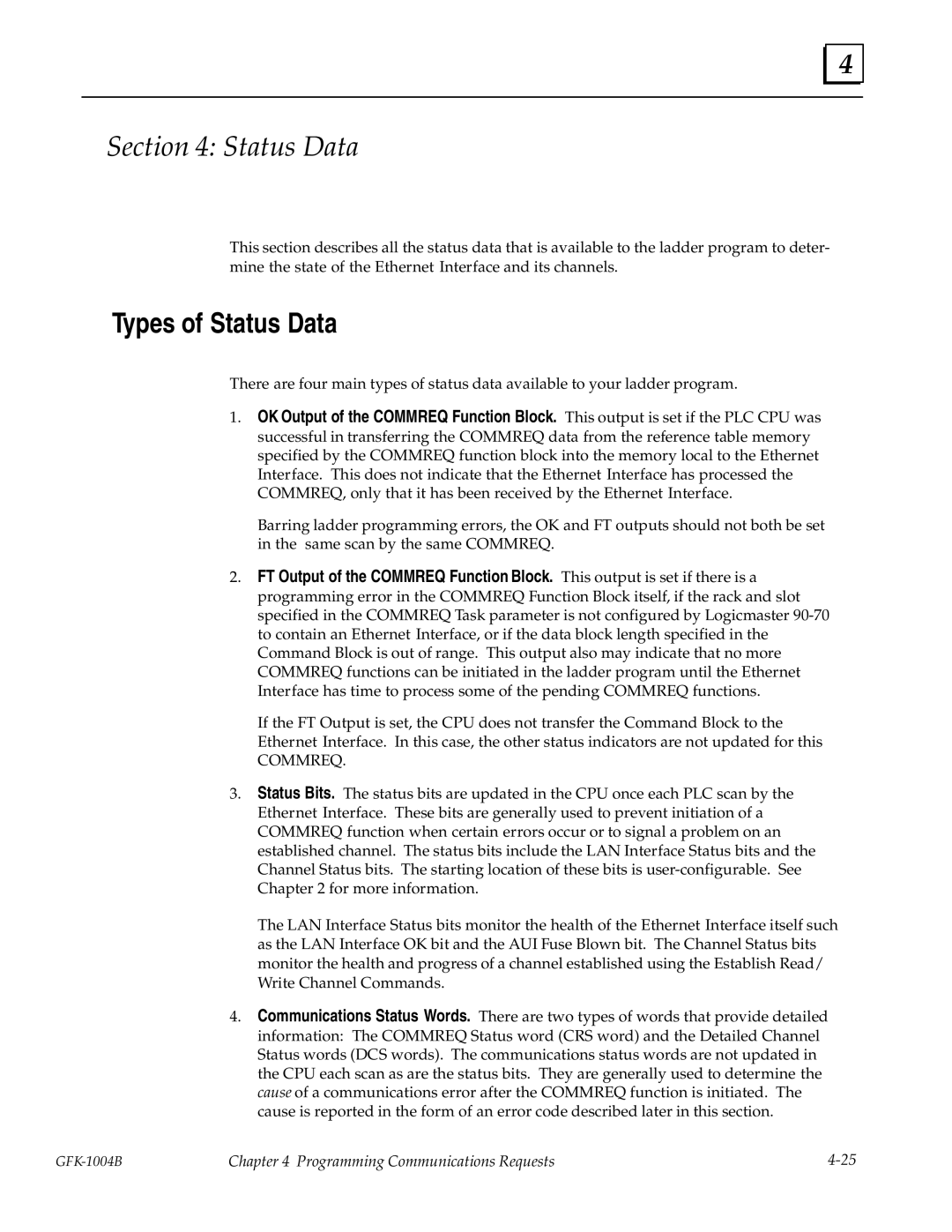 GE GFK-1004B user manual Types of Status Data 