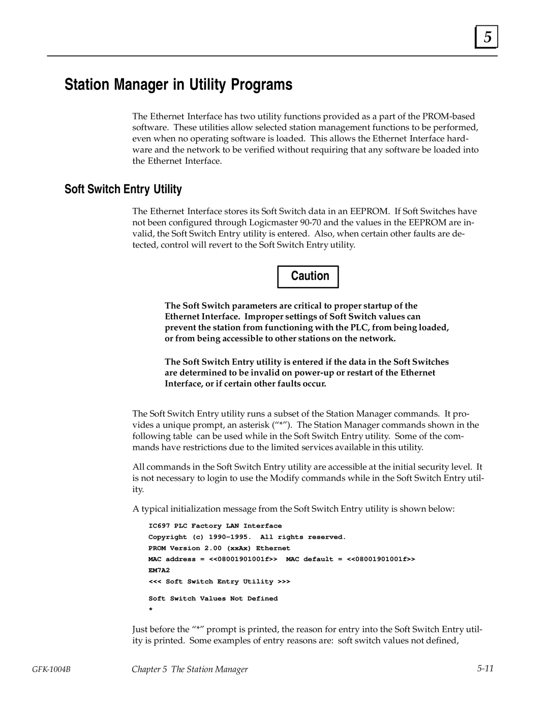 GE GFK-1004B user manual Station Manager in Utility Programs, Soft Switch Entry Utility 