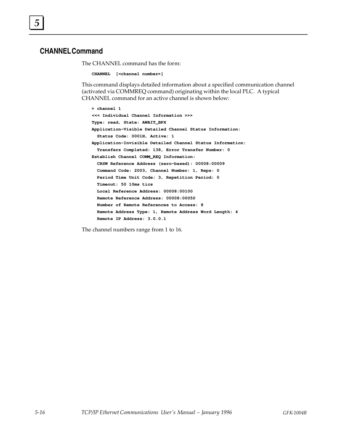 GE GFK-1004B user manual Channel Command 