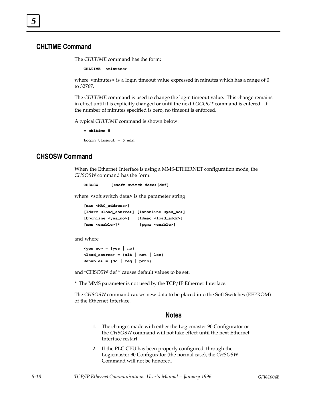 GE GFK-1004B user manual Chltime Command, Chsosw Command 