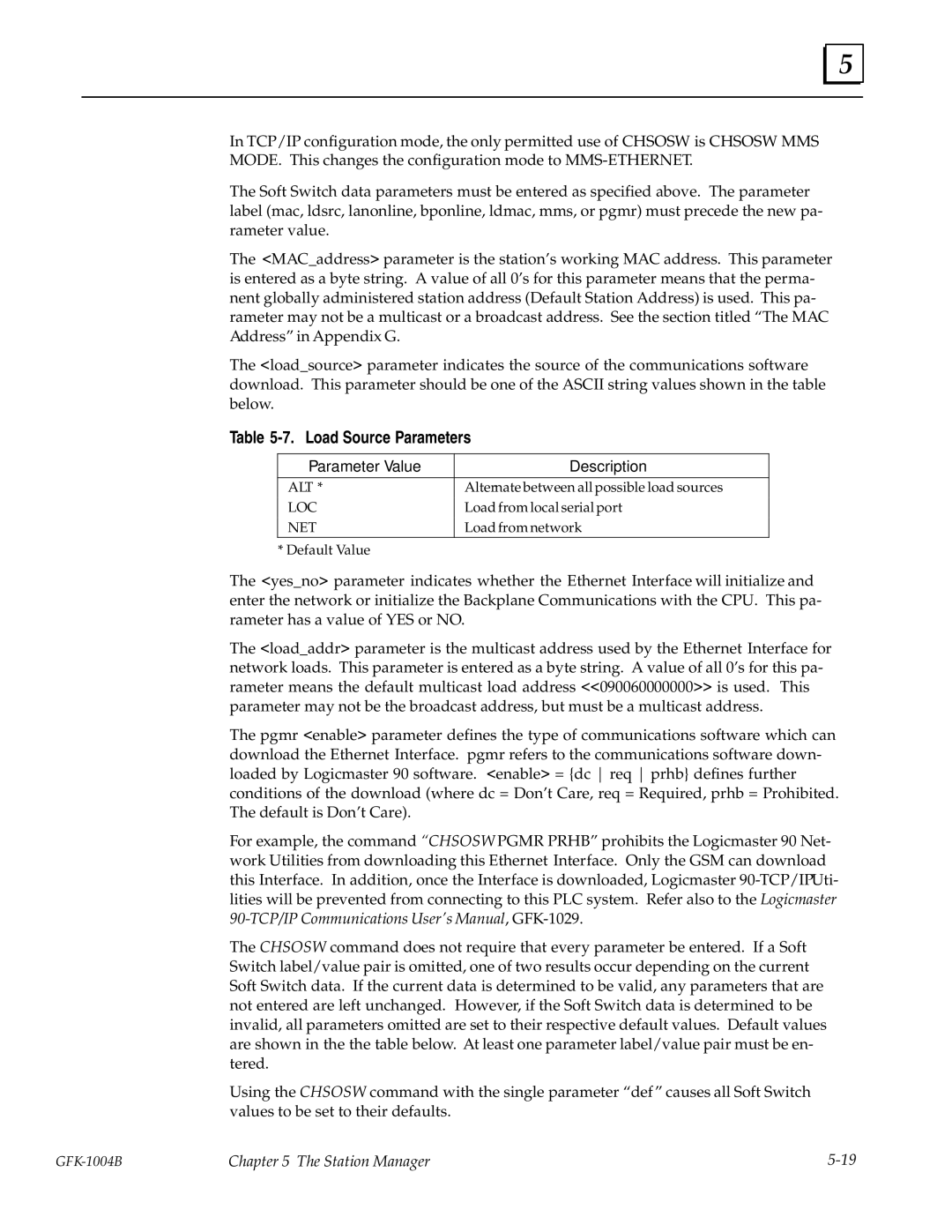 GE GFK-1004B user manual Load Source Parameters, Parameter Value Description 