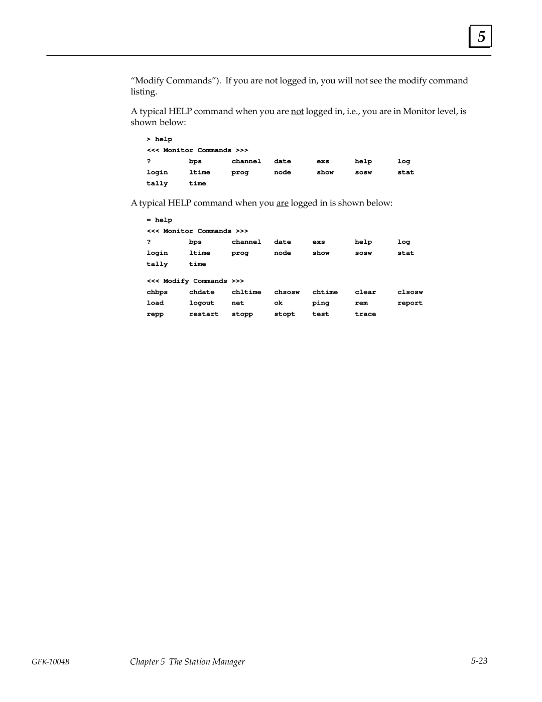 GE GFK-1004B user manual Typical Help command when you are logged in is shown below 