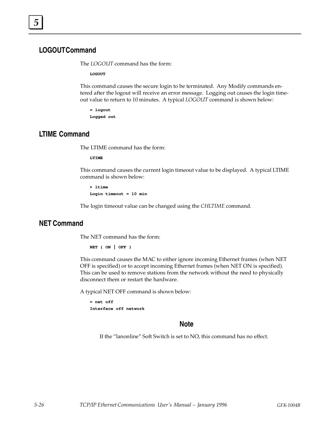 GE GFK-1004B user manual Logout Command, Ltime Command, NET Command 