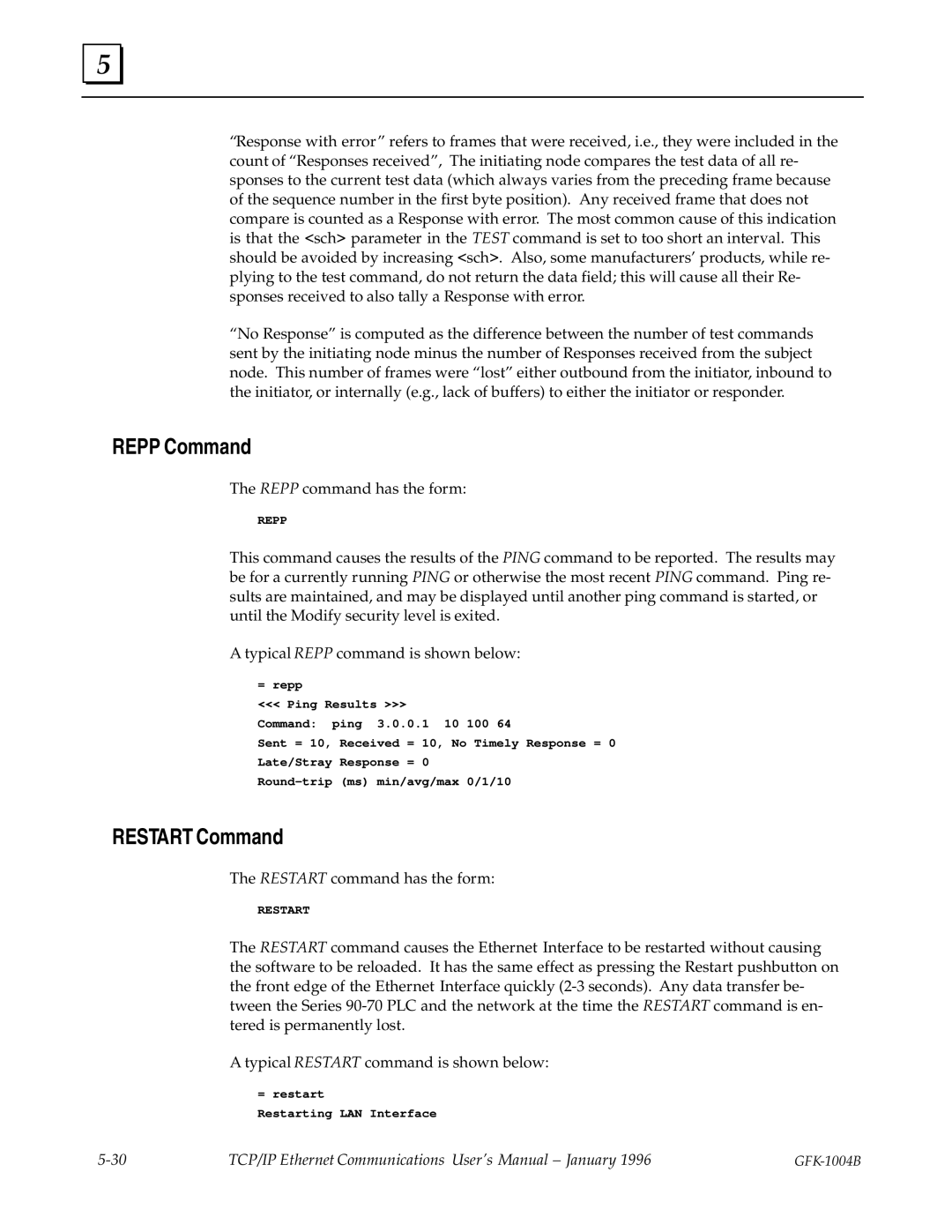 GE GFK-1004B user manual Repp Command, Restart Command 