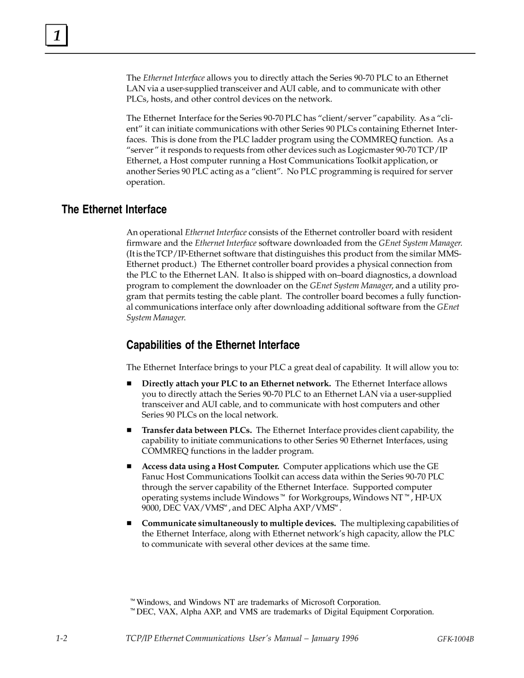 GE GFK-1004B user manual Capabilities of the Ethernet Interface 