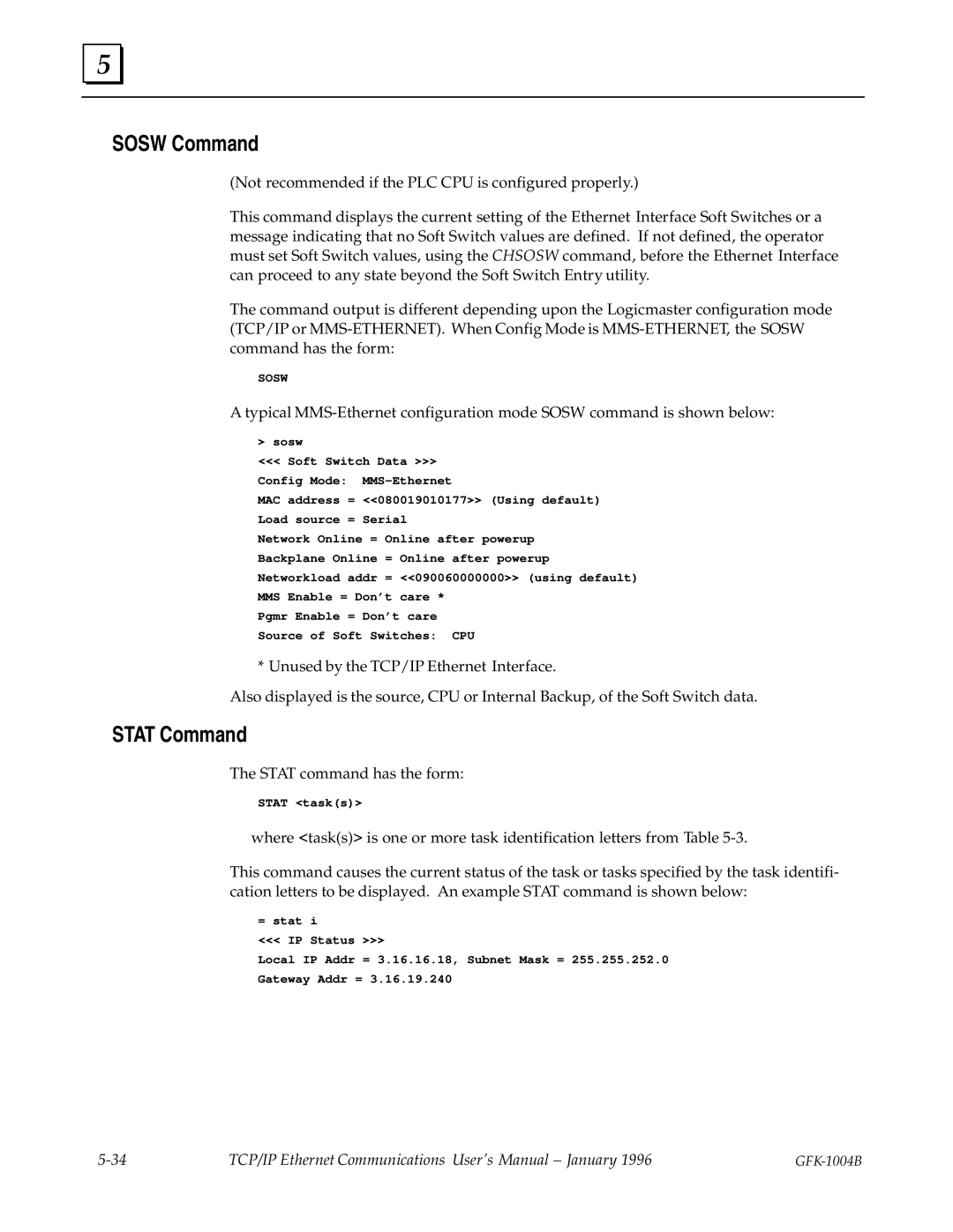 GE GFK-1004B user manual Sosw Command, Stat Command 