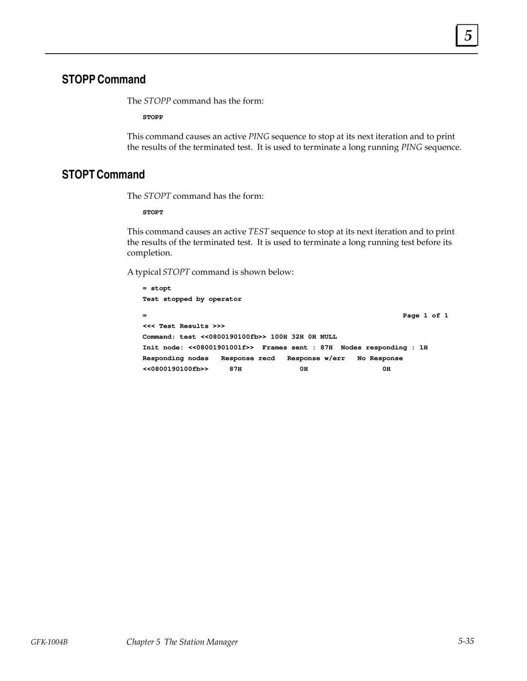 GE GFK-1004B user manual Stopp Command, Stopt Command 