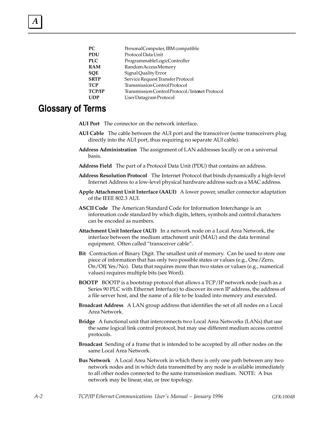 GE GFK-1004B user manual Glossary of Terms 