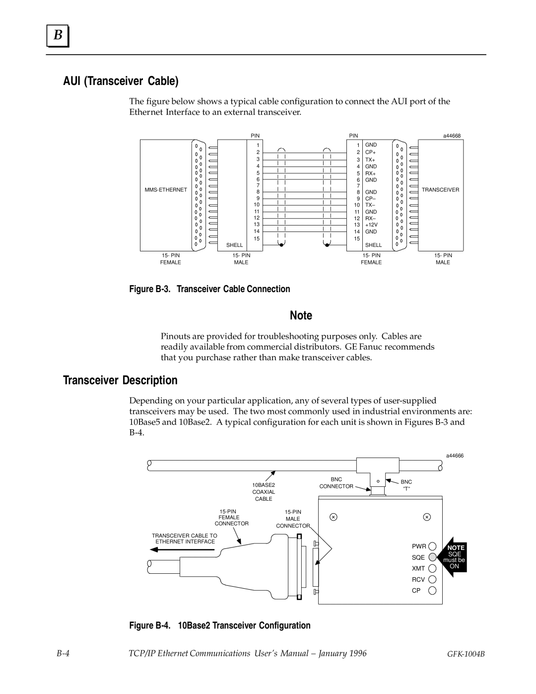 GE GFK-1004B user manual AUI Transceiver Cable, Transceiver Description 