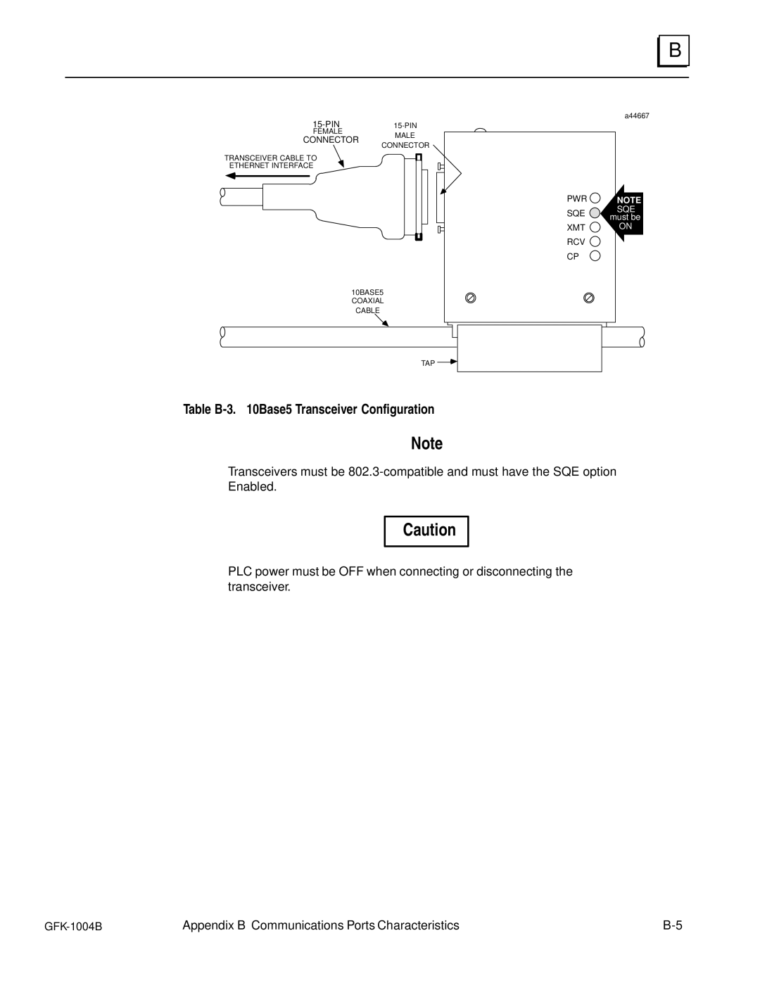 GE GFK-1004B user manual Table B-3 Base5 Transceiver Configuration 