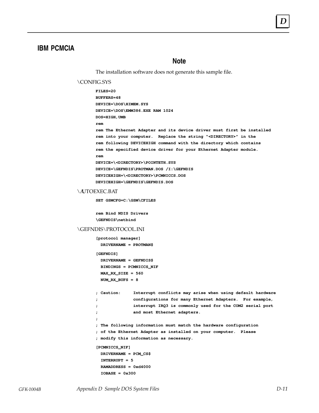 GE GFK-1004B user manual IBM Pcmcia 