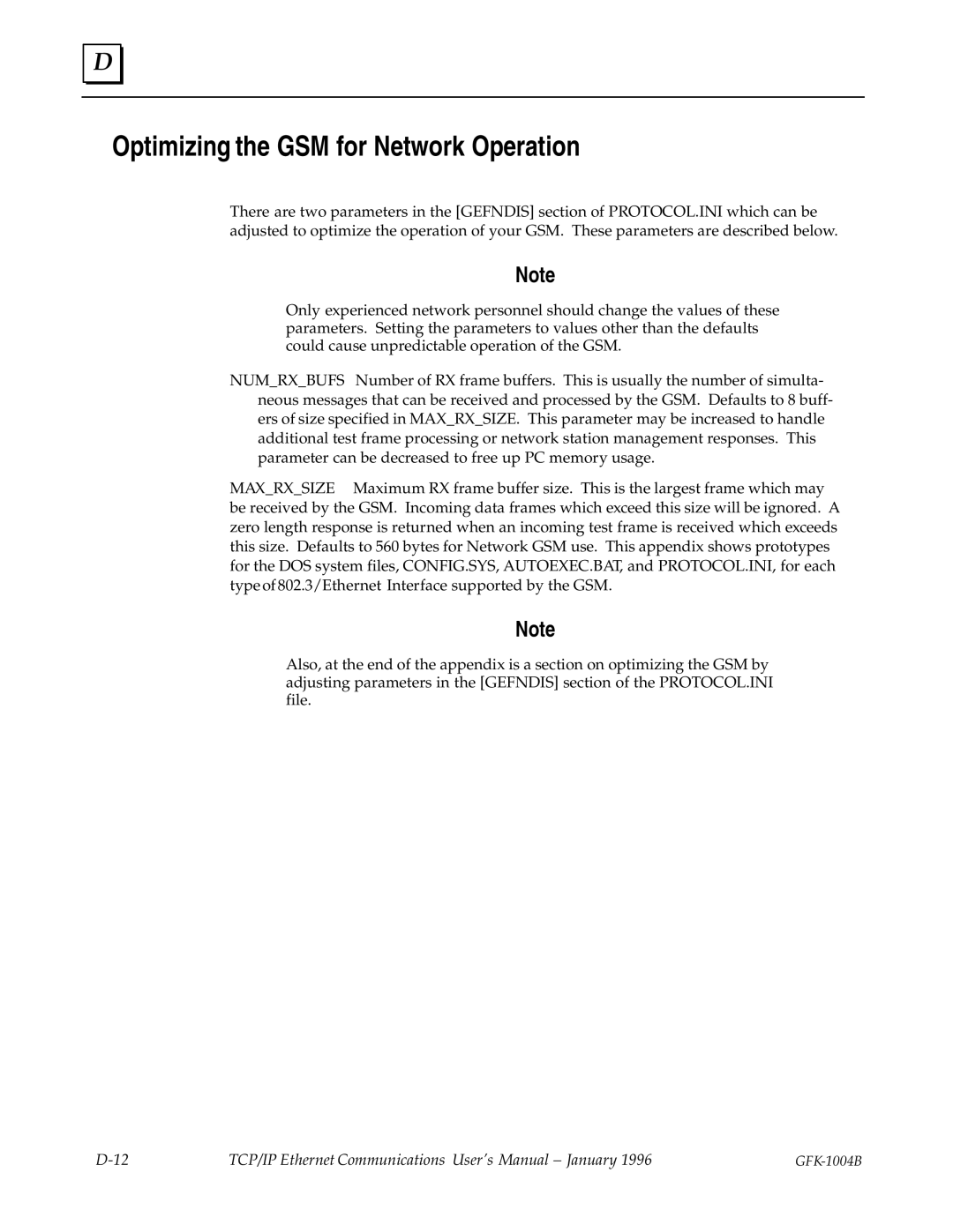 GE GFK-1004B user manual Optimizing the GSM for Network Operation 