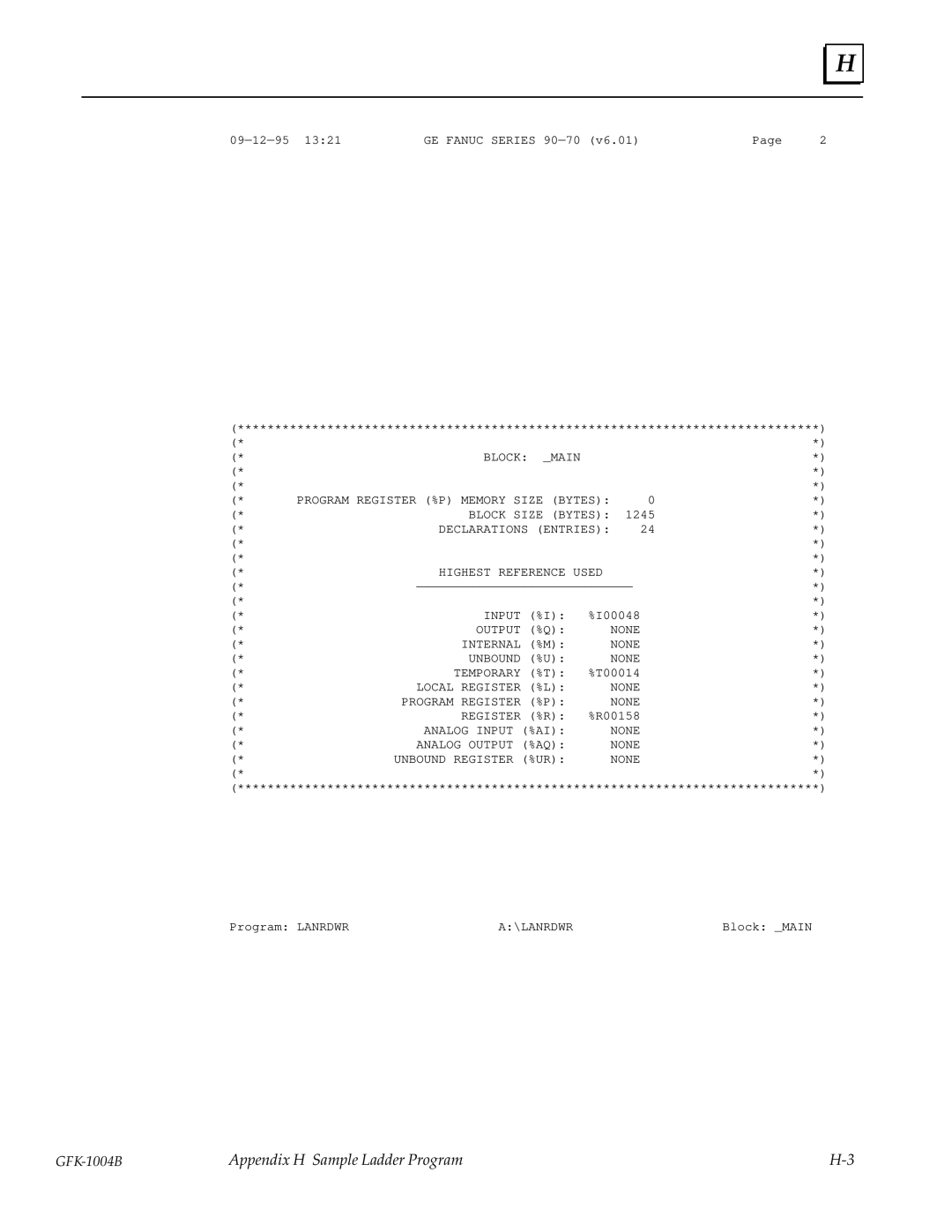 GE GFK-1004B user manual Appendix H Sample Ladder Program 