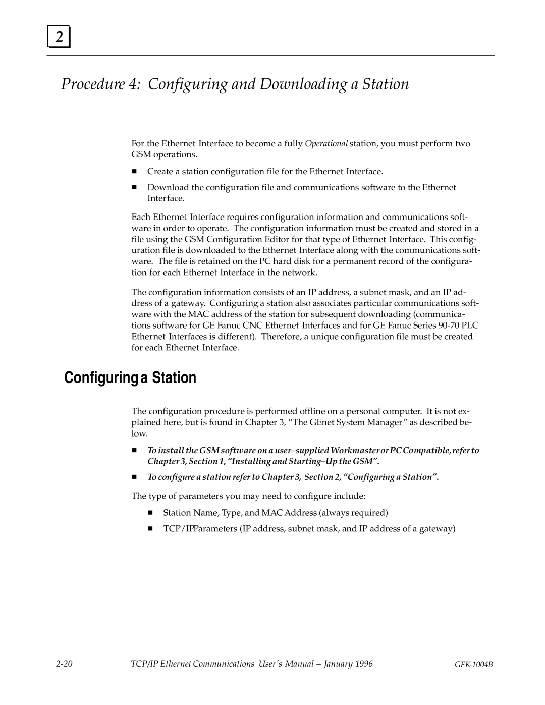 GE GFK-1004B user manual Procedure 4 Configuring and Downloading a Station, Configuring a Station 