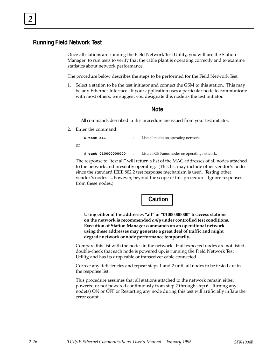 GE GFK-1004B user manual Running Field Network Test 