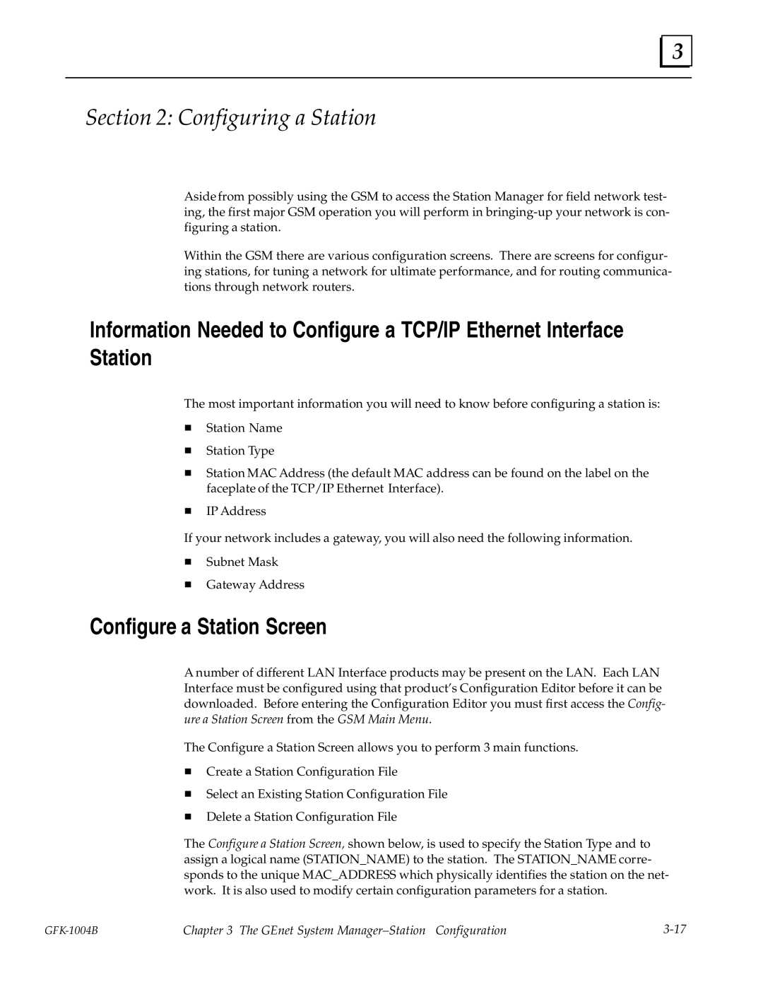 GE GFK-1004B user manual Configuring a Station, Configure a Station Screen 