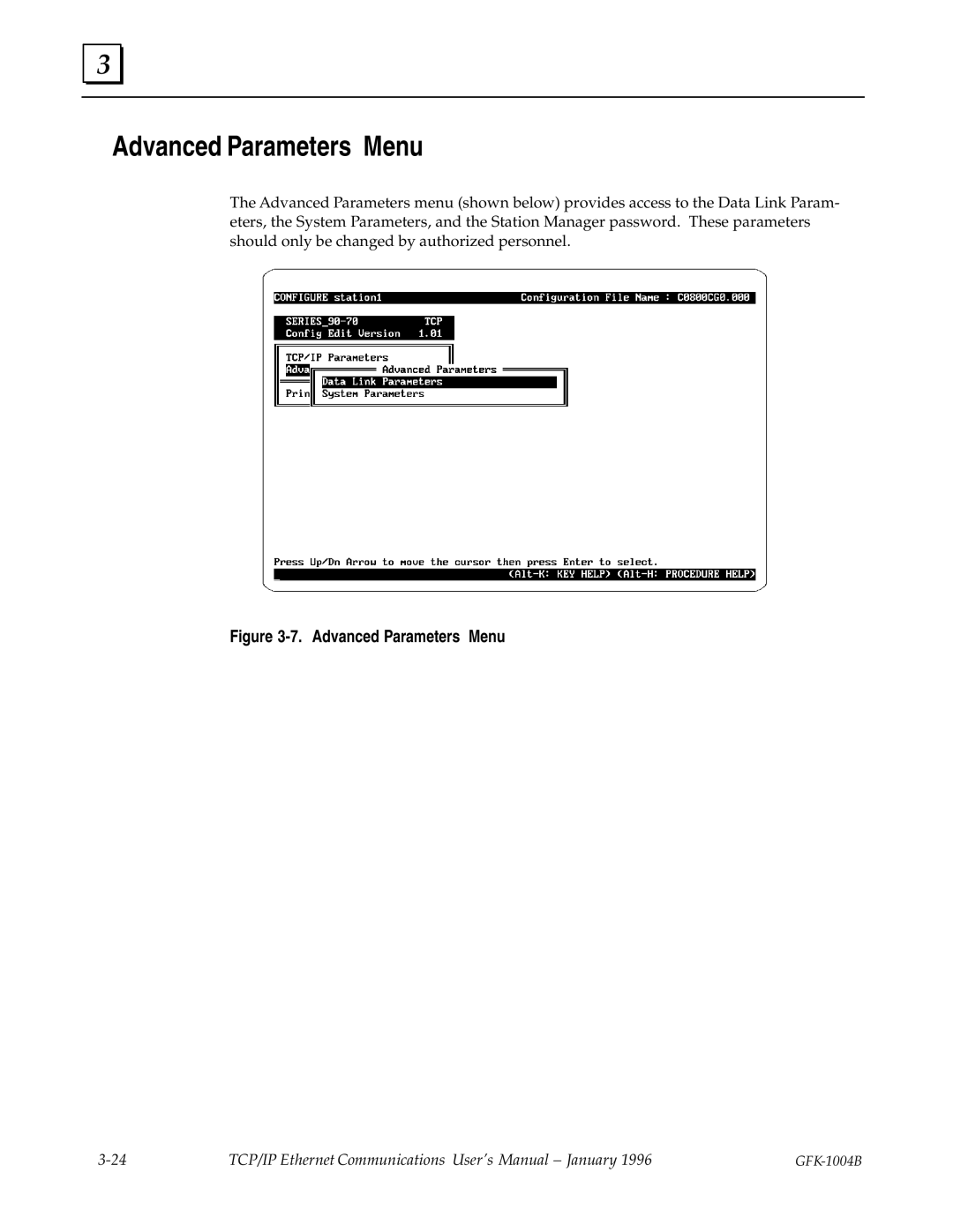 GE GFK-1004B user manual Advanced Parameters Menu 