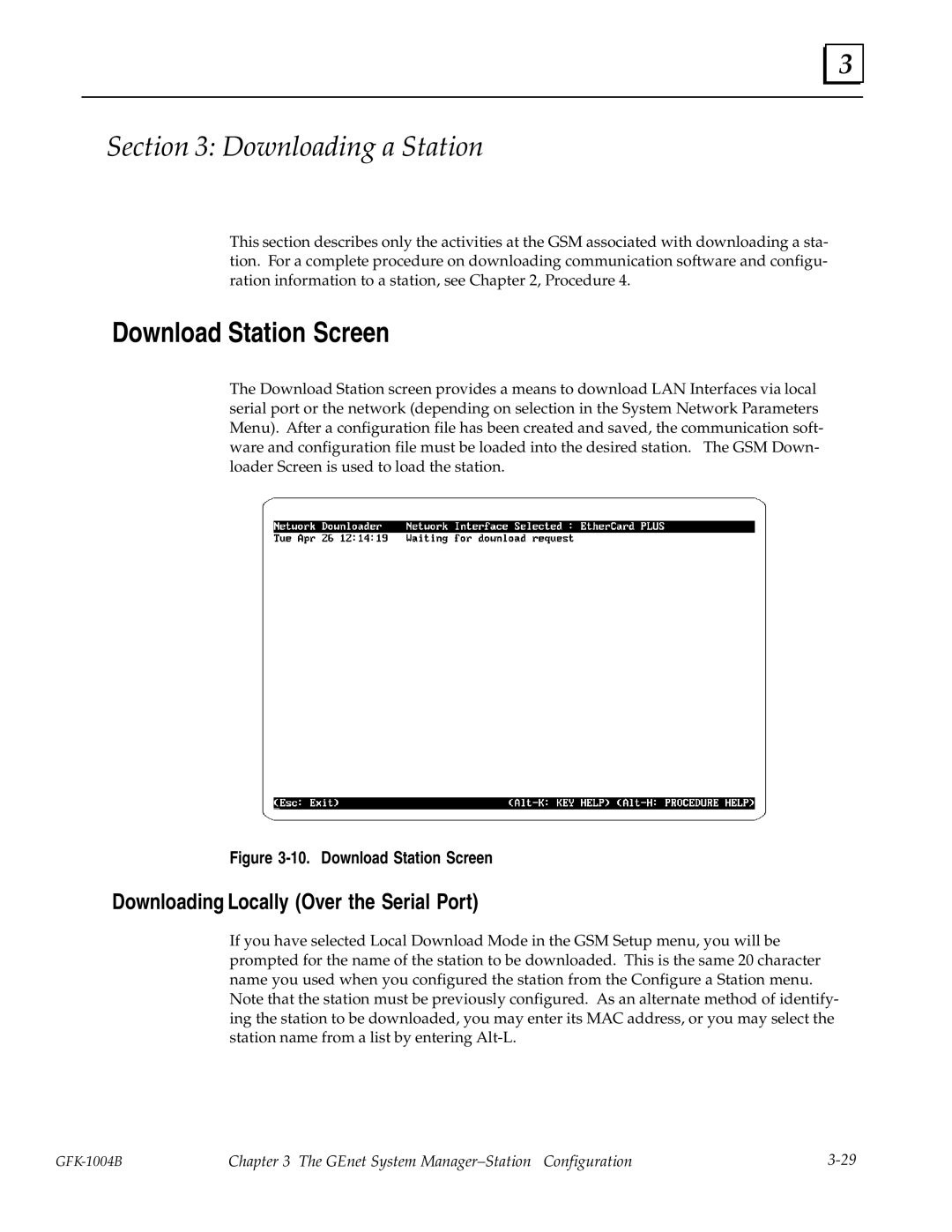 GE GFK-1004B user manual Downloading a Station, Download Station Screen, Downloading Locally Over the Serial Port 