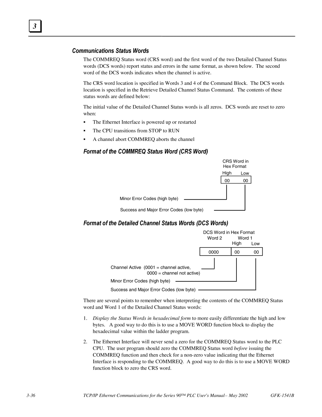 GE GFK-1541B manual Communications Status Words, Format of the Commreq Status Word CRS Word 