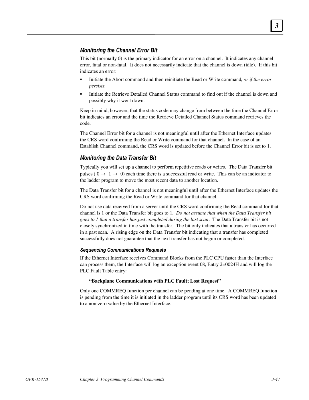 GE GFK-1541B manual Monitoring the Channel Error Bit, Monitoring the Data Transfer Bit 