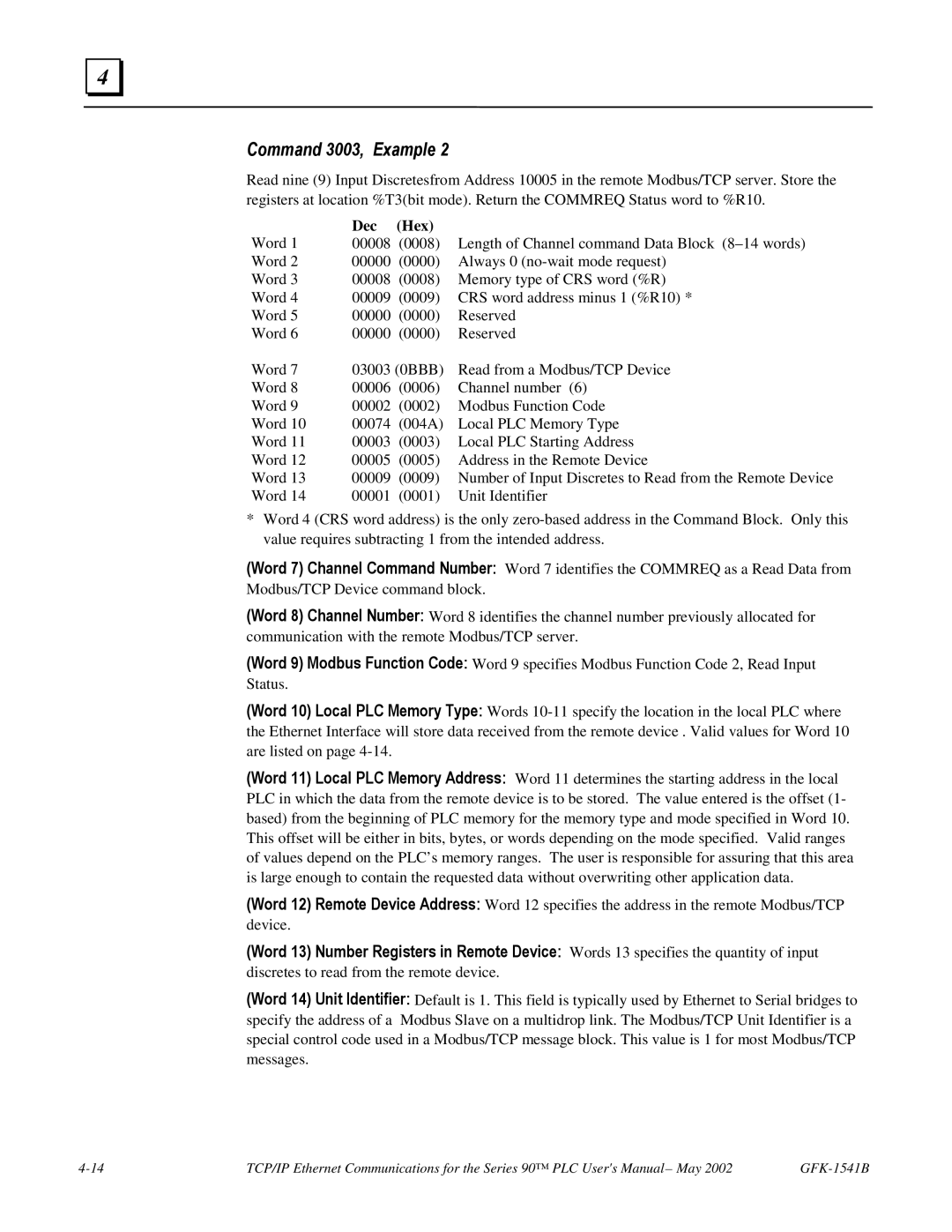 GE GFK-1541B manual Command 3003, Example 