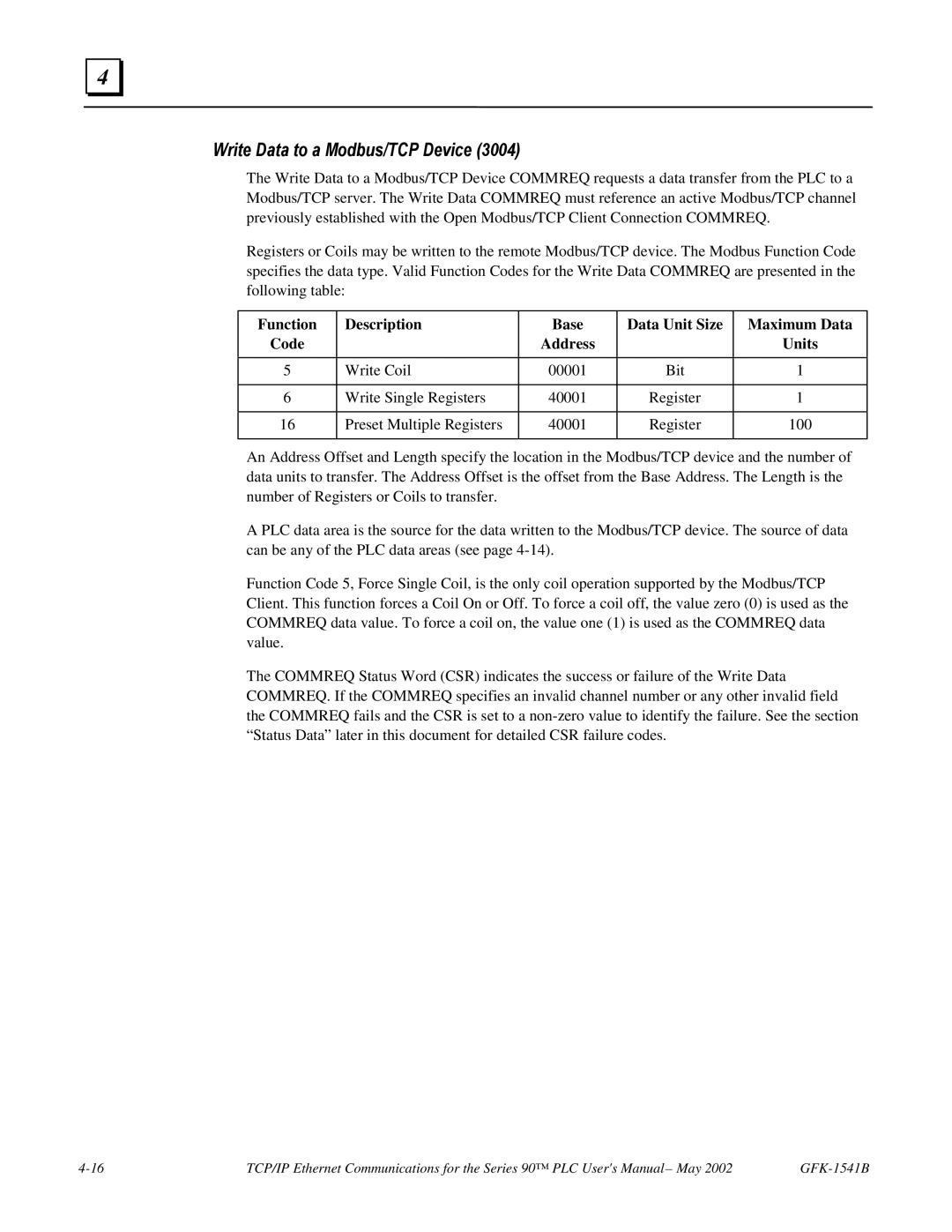 GE GFK-1541B manual Write Data to a Modbus/TCP Device 