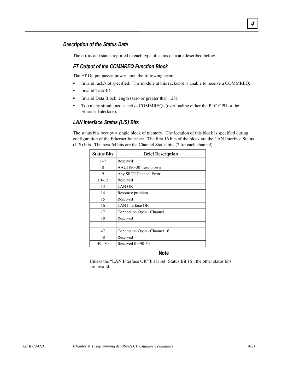 GE GFK-1541B manual Status Bits Brief Description, Lan Ok 