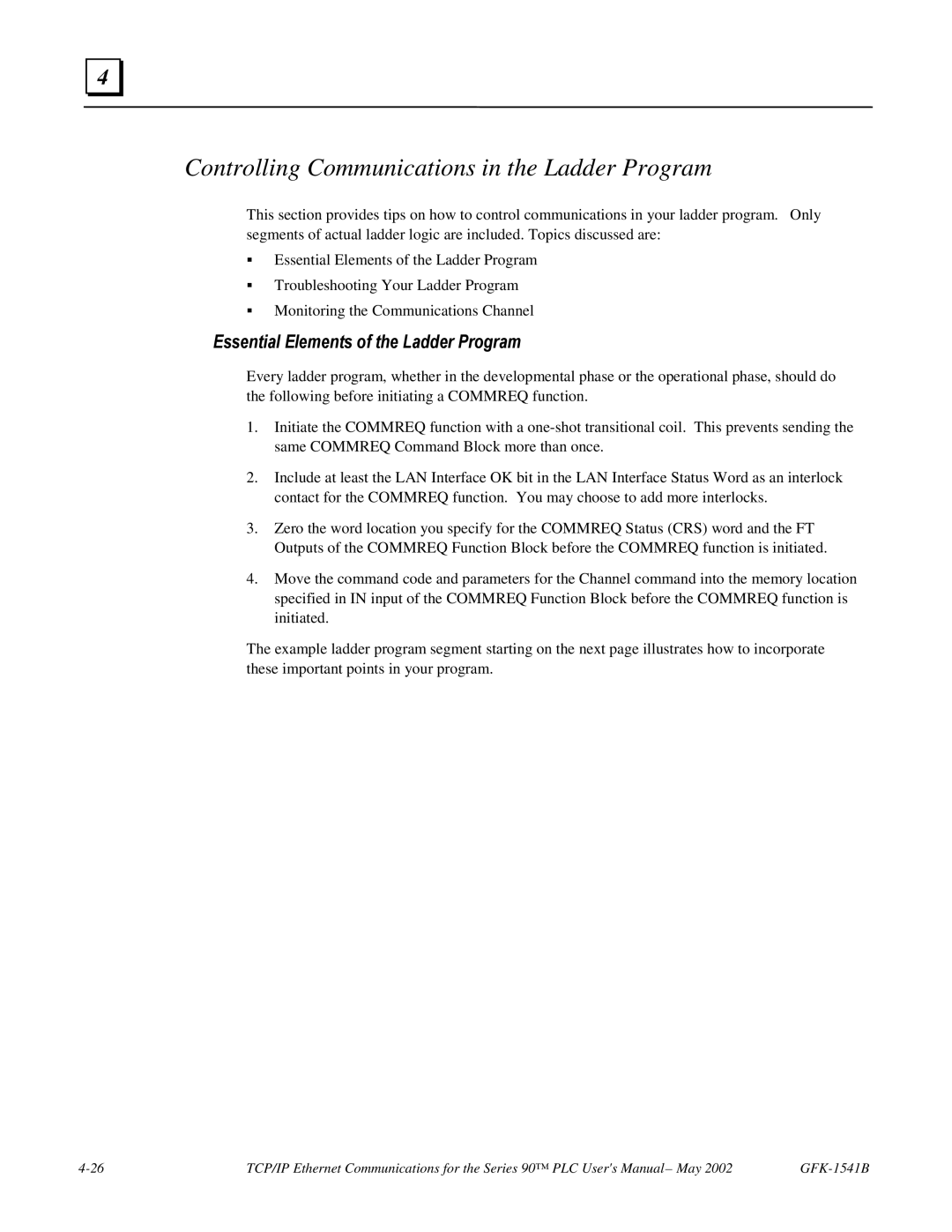 GE GFK-1541B manual Controlling Communications in the Ladder Program 