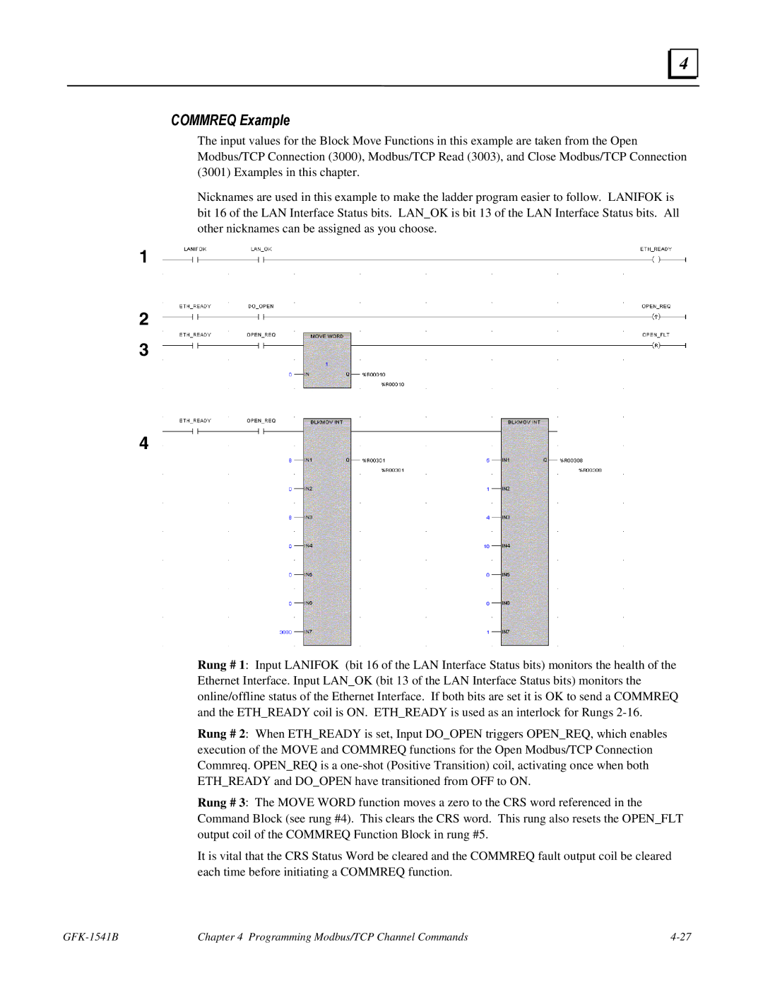 GE GFK-1541B manual Commreq Example 