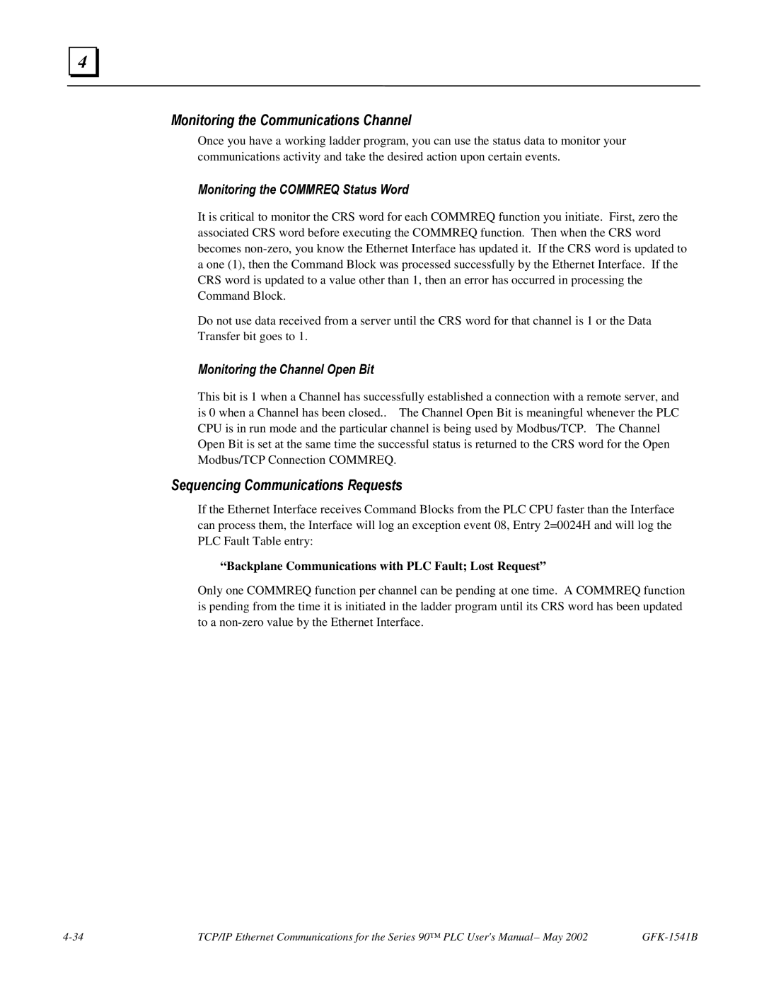 GE GFK-1541B manual Sequencing Communications Requests, Monitoring the Channel Open Bit 