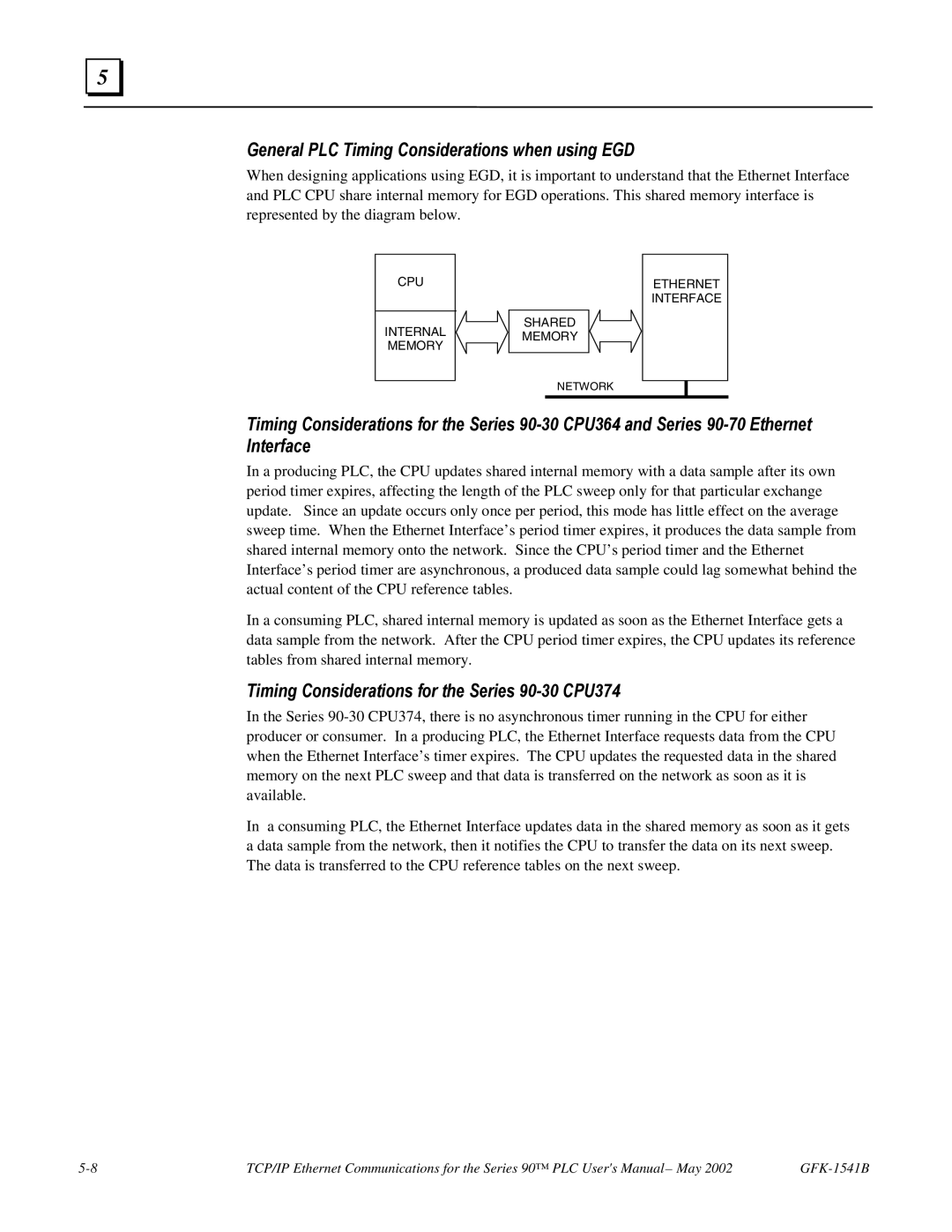 GE GFK-1541B manual General PLC Timing Considerations when using EGD, Timing Considerations for the Series 90-30 CPU374 