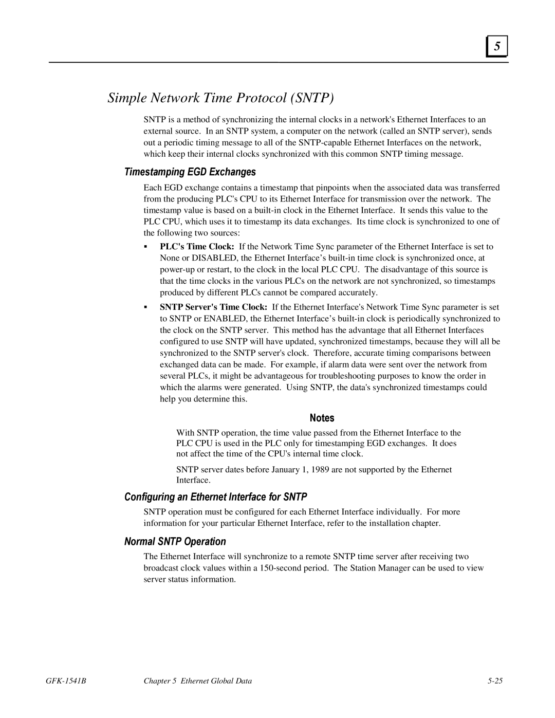 GE GFK-1541B Simple Network Time Protocol Sntp, Timestamping EGD Exchanges, Configuring an Ethernet Interface for Sntp 