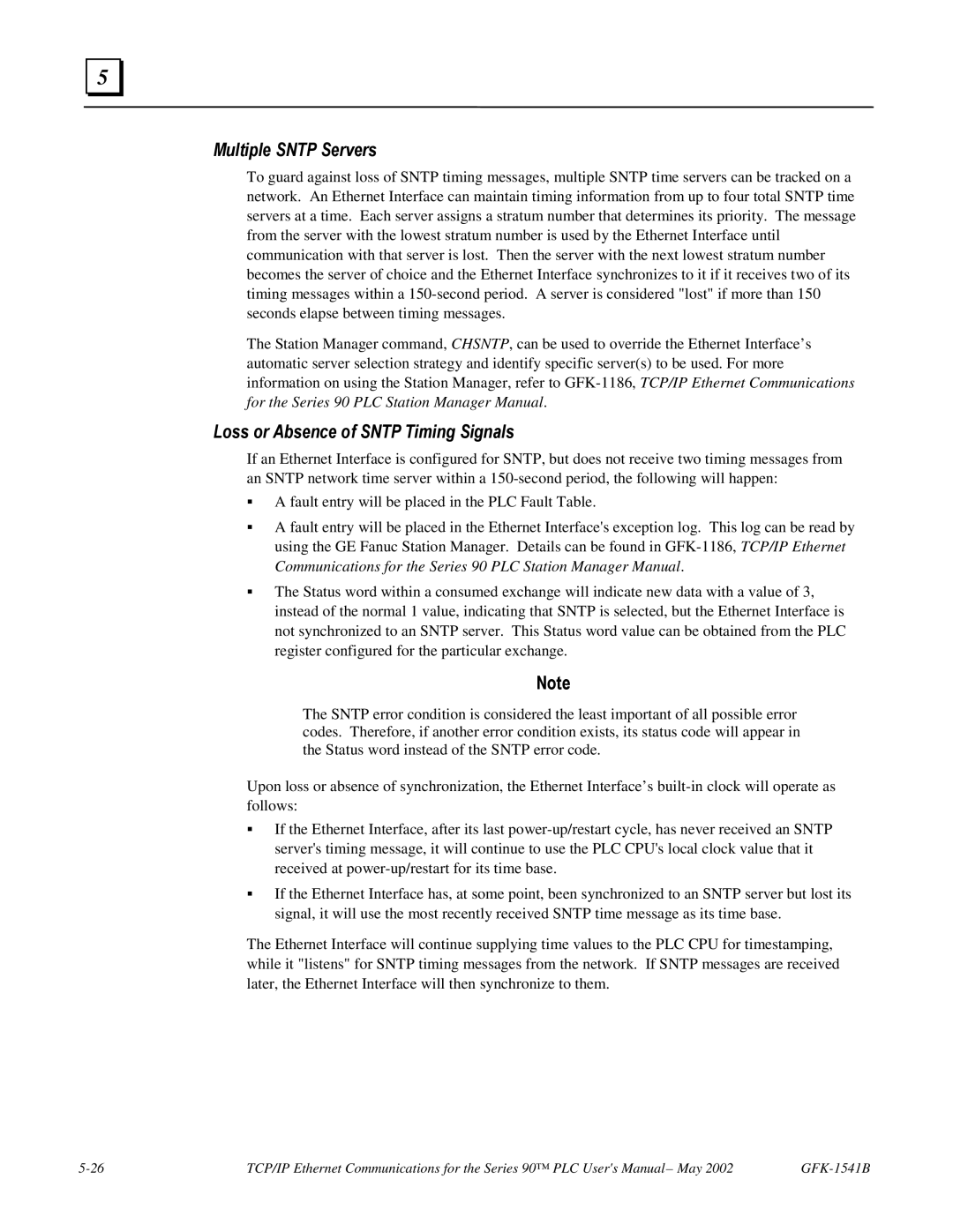 GE GFK-1541B manual Multiple Sntp Servers, Loss or Absence of Sntp Timing Signals 