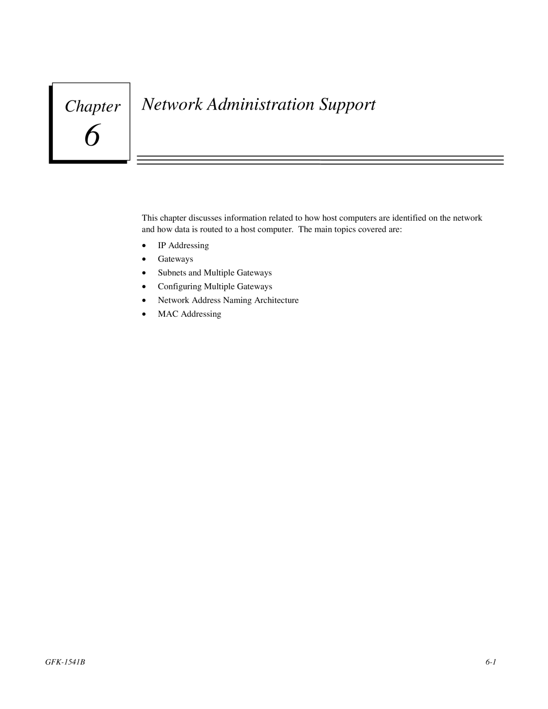 GE GFK-1541B manual Network Administration Support 