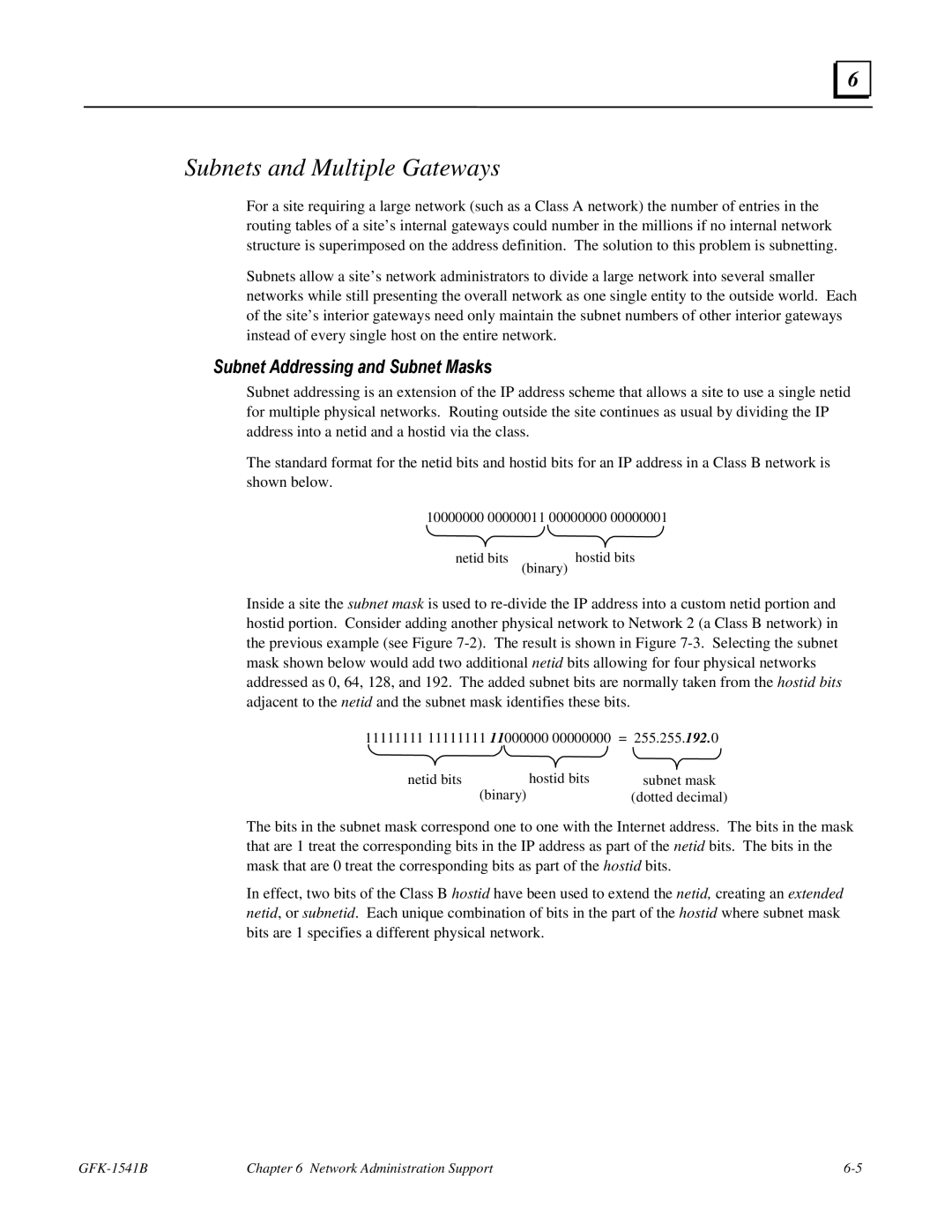 GE GFK-1541B manual Subnets and Multiple Gateways, Subnet Addressing and Subnet Masks 