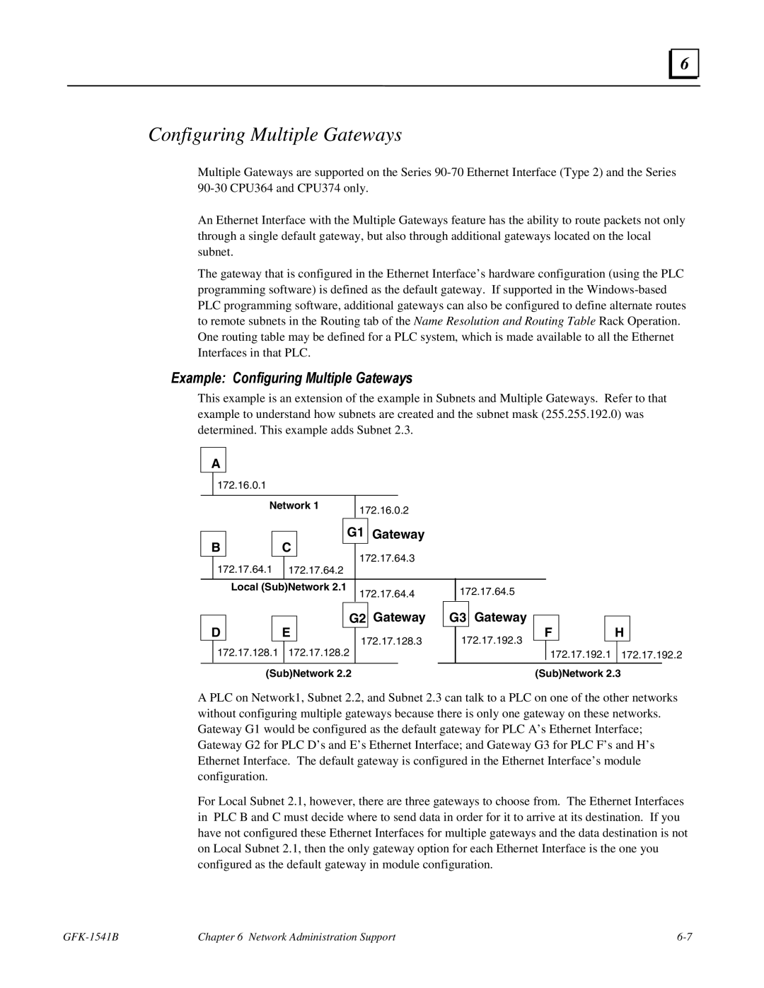 GE GFK-1541B manual Example Configuring Multiple Gateways 