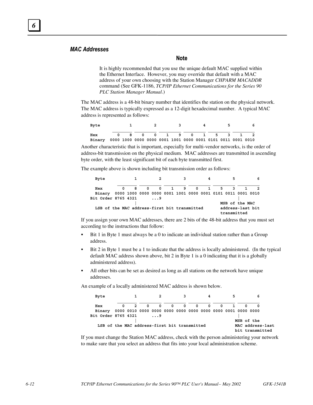 GE GFK-1541B manual MAC Addresses 