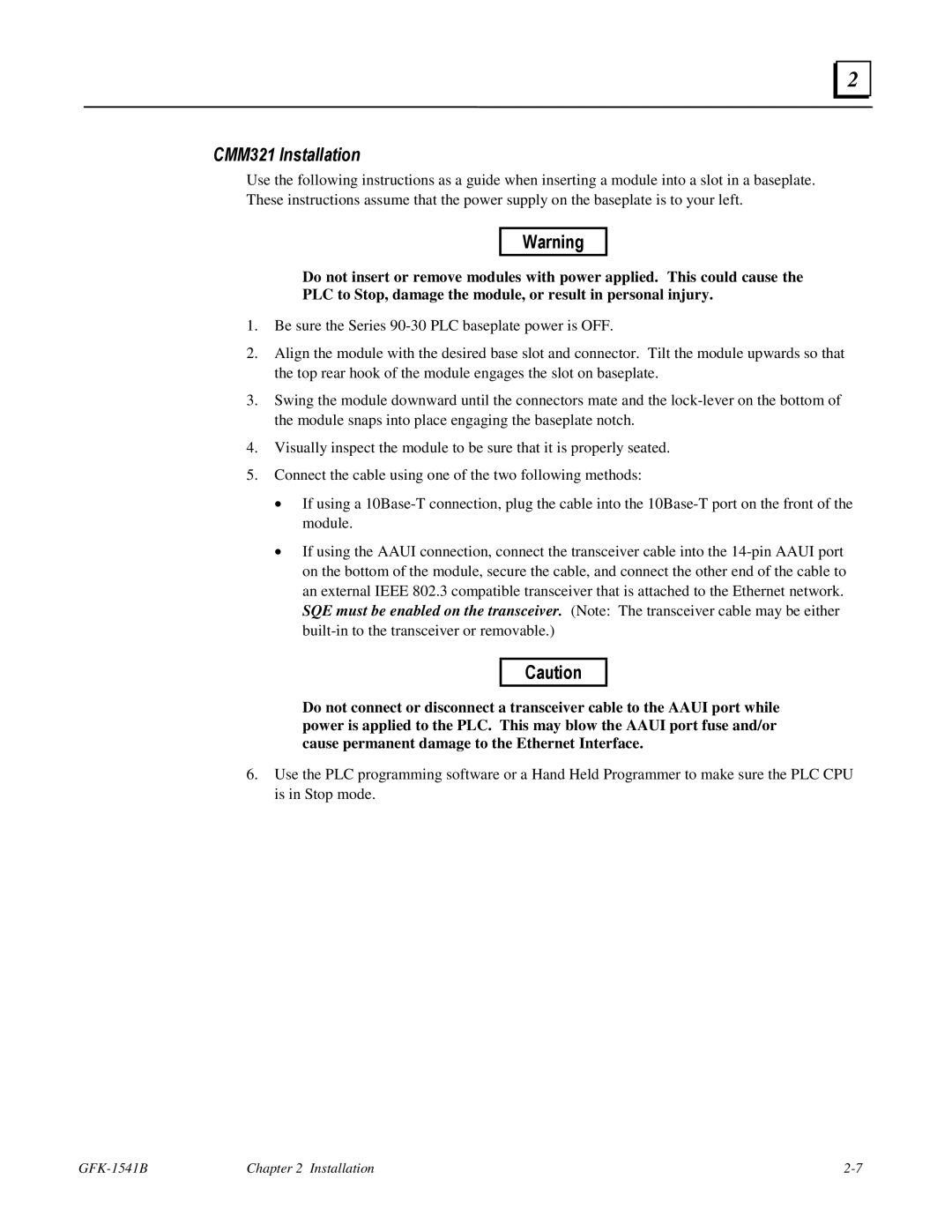 GE GFK-1541B manual CMM321 Installation 