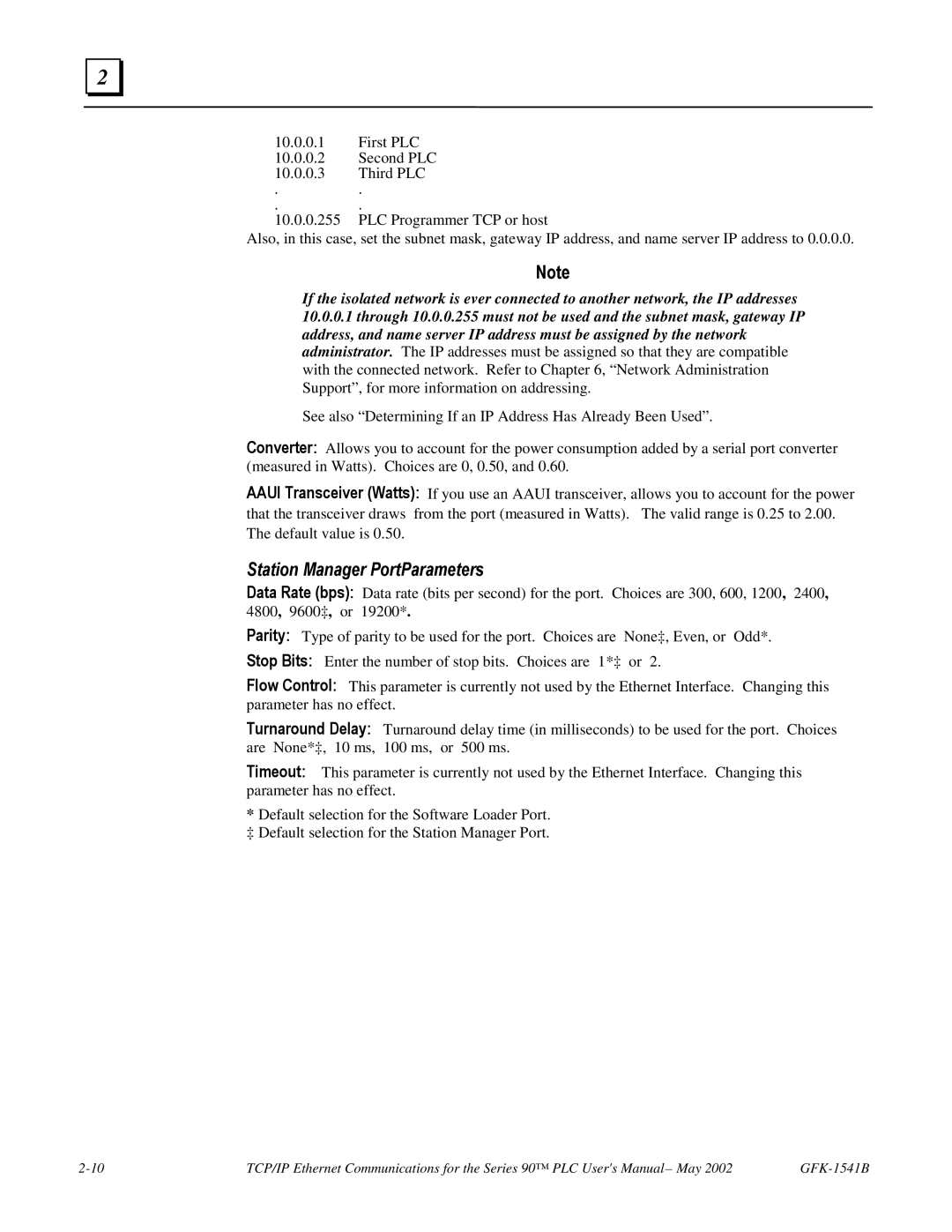 GE GFK-1541B manual Station Manager PortParameters 