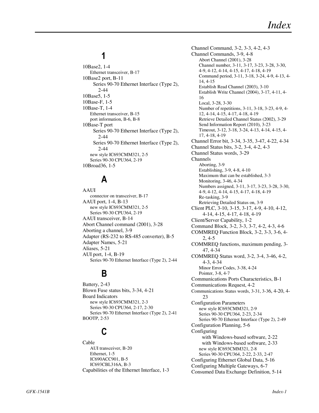 GE GFK-1541B manual Index 