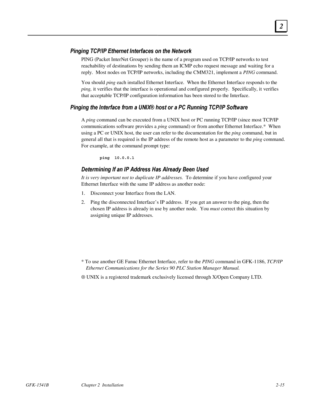 GE GFK-1541B manual Pinging TCP/IP Ethernet Interfaces on the Network, Determining If an IP Address Has Already Been Used 