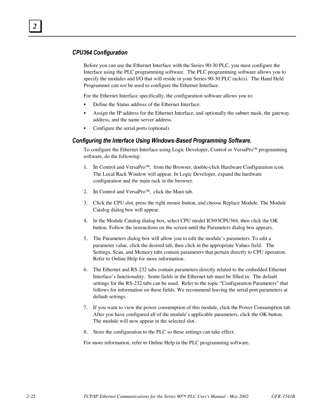 GE GFK-1541B manual CPU364 Configuration 