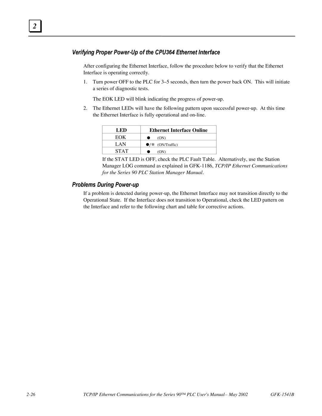 GE GFK-1541B manual Verifying Proper Power-Up of the CPU364 Ethernet Interface, Ethernet Interface Online 