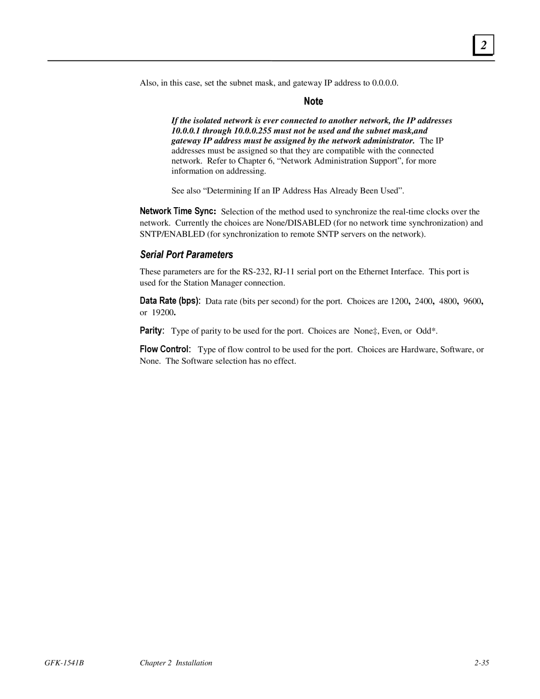 GE GFK-1541B manual Serial Port Parameters 