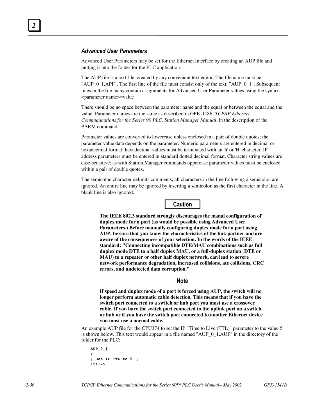 GE GFK-1541B manual Advanced User Parameters 