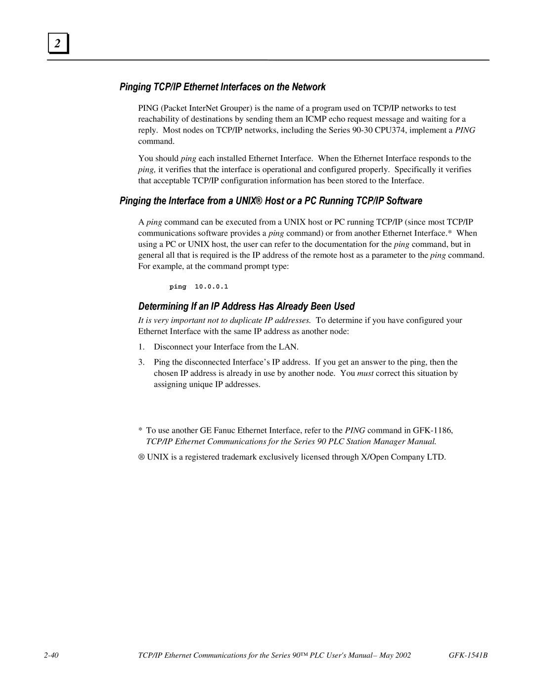 GE GFK-1541B manual Pinging TCP/IP Ethernet Interfaces on the Network 