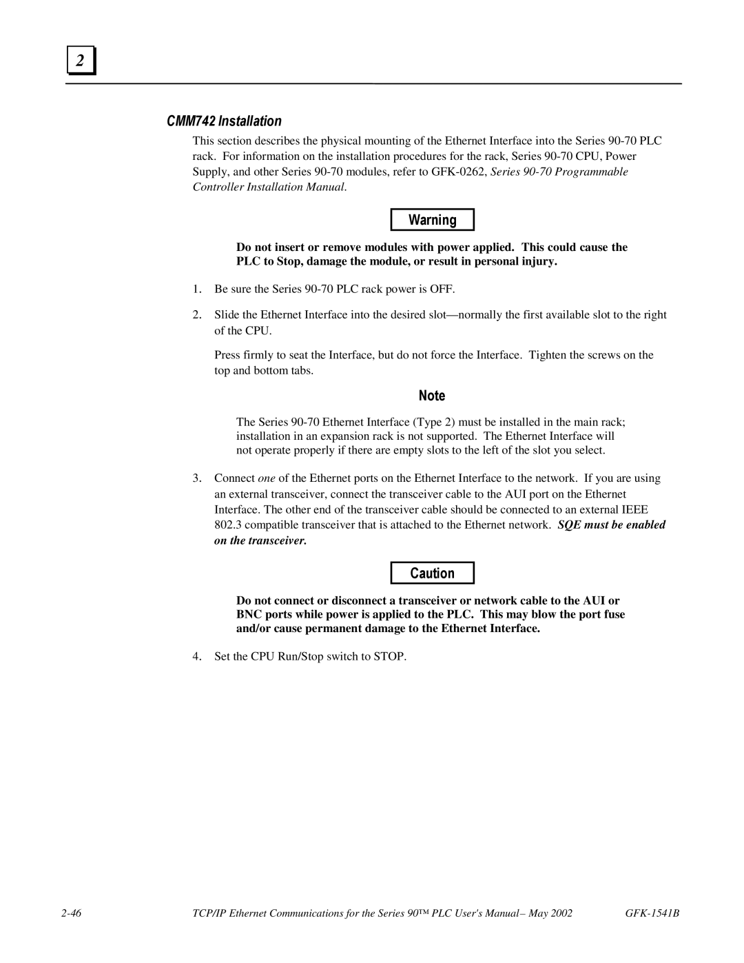 GE GFK-1541B manual CMM742 Installation 