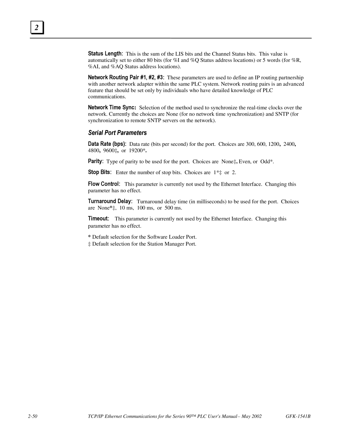 GE GFK-1541B manual Serial Port Parameters 