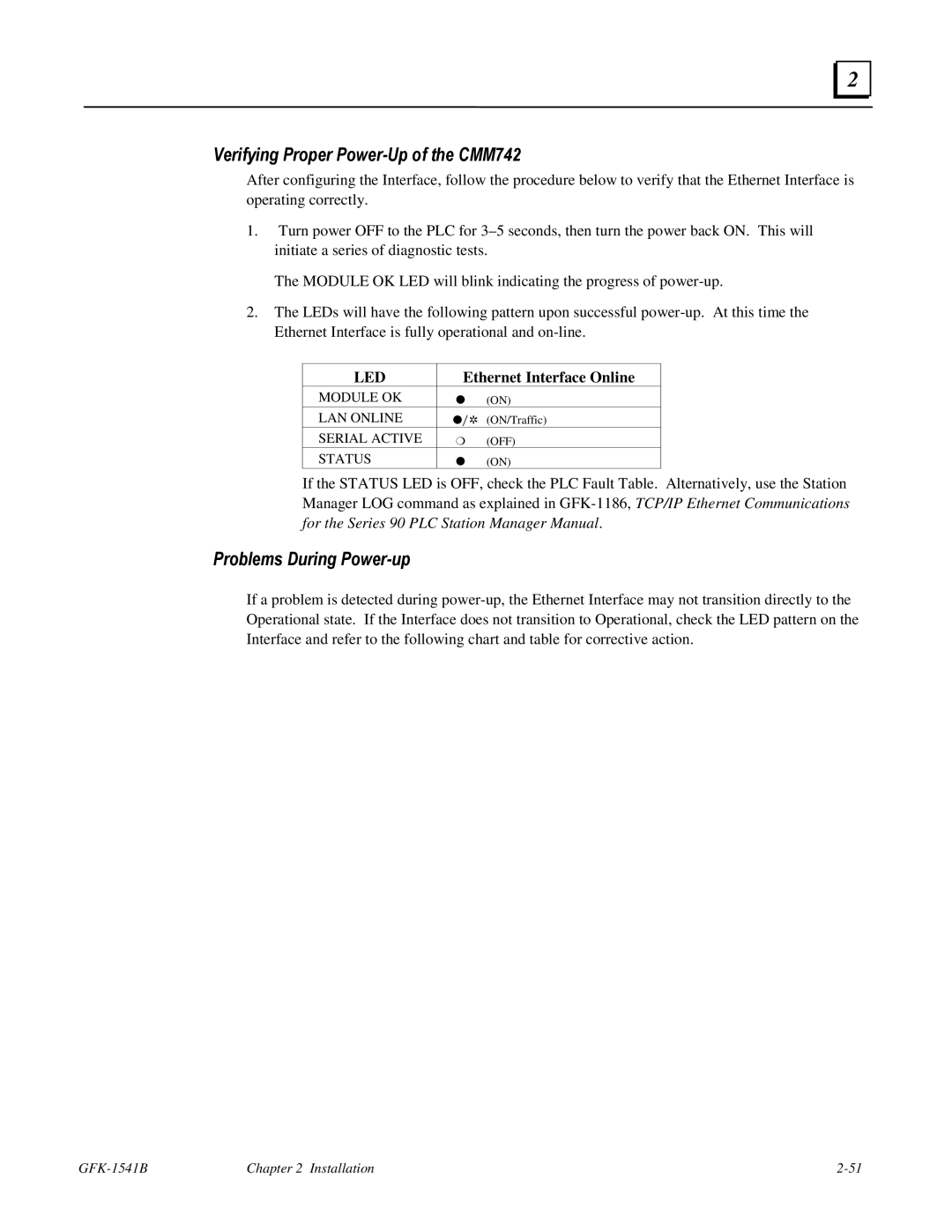 GE GFK-1541B manual Verifying Proper Power-Up of the CMM742, Ethernet Interface Online 